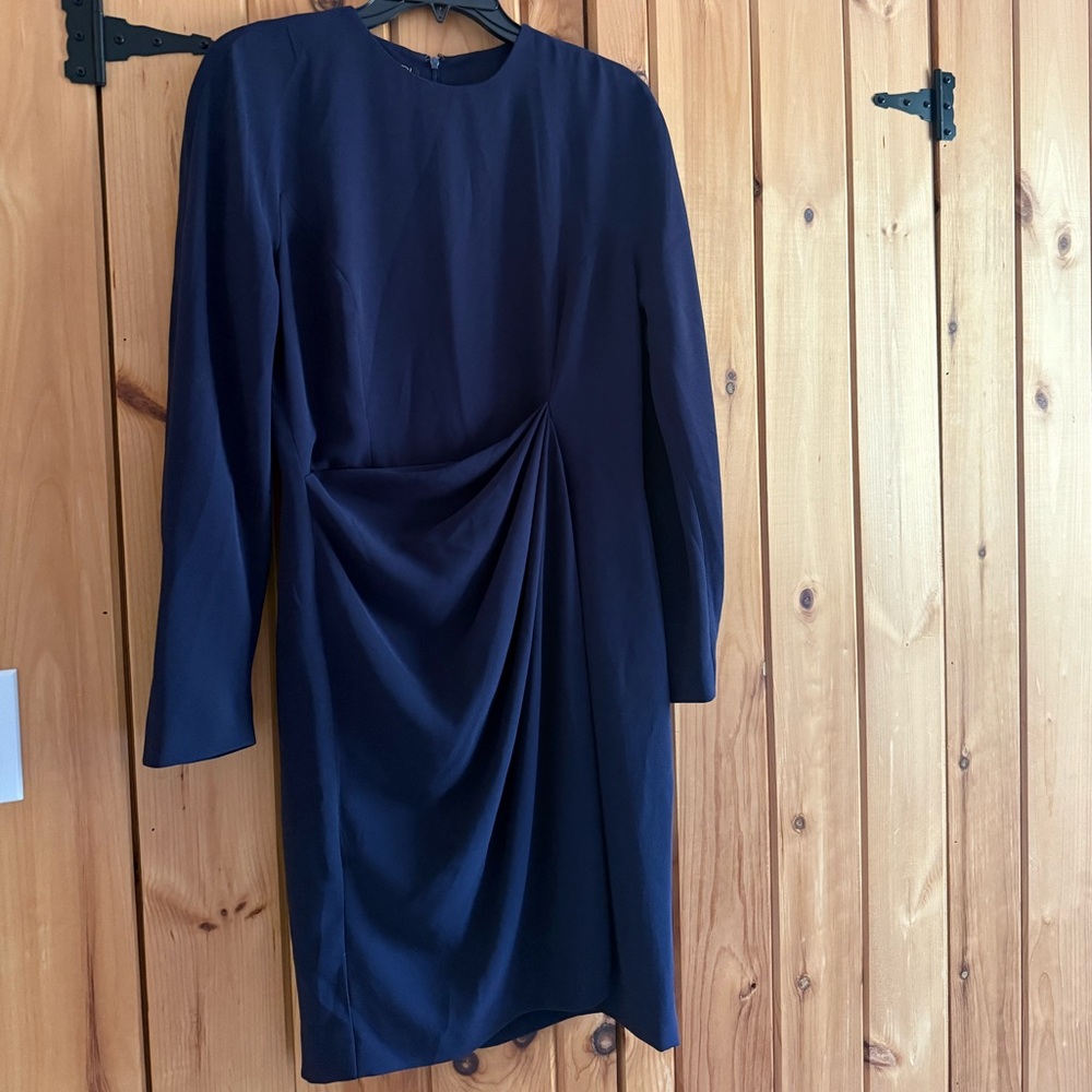 Navy Blue Faux Wrap Work Dress